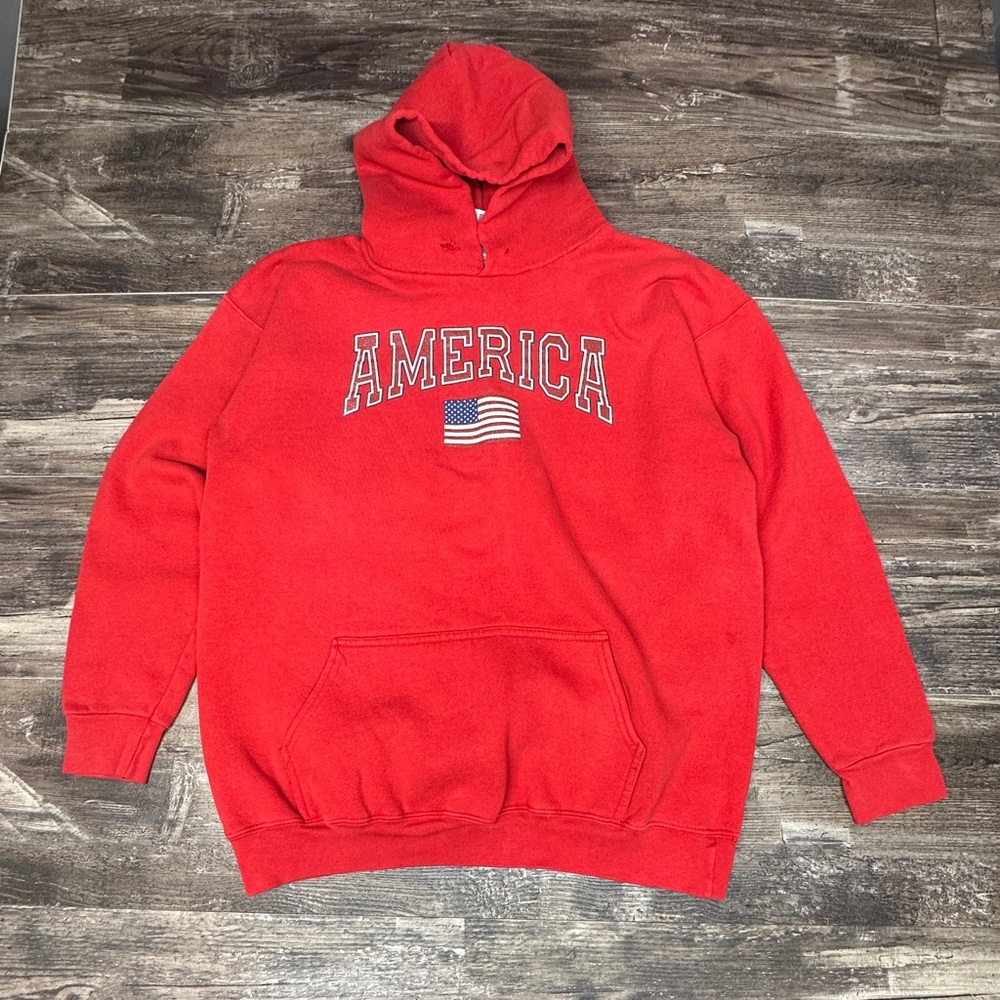 Vintage 90s USA America Flag Hoodie Murina Made USA Distressed Large